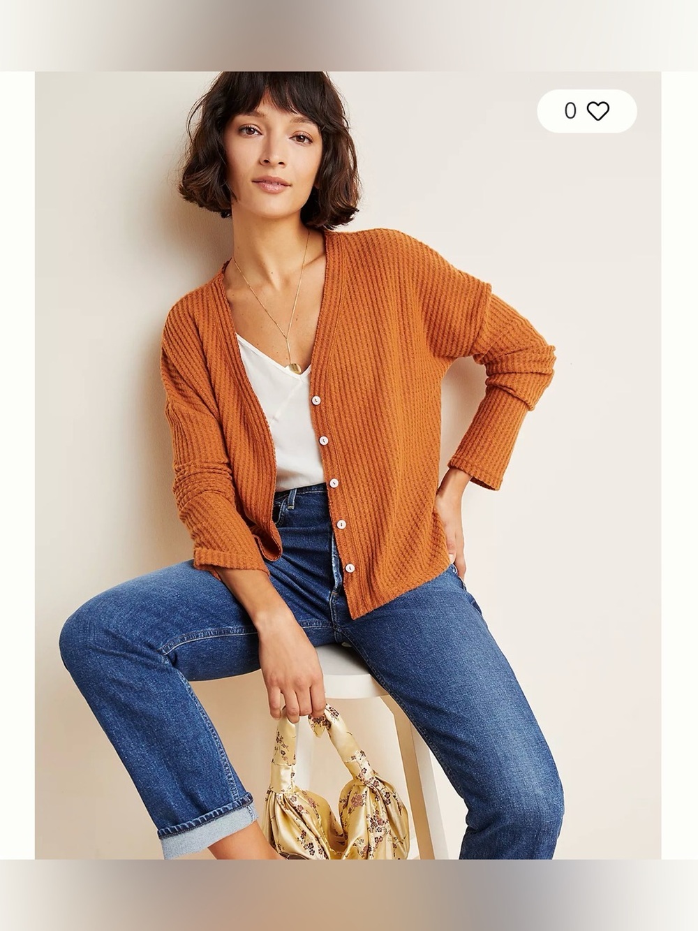 Anthropologie Melissa Thermal Knit Button-down V-Neck Cardigan in Orange Size L